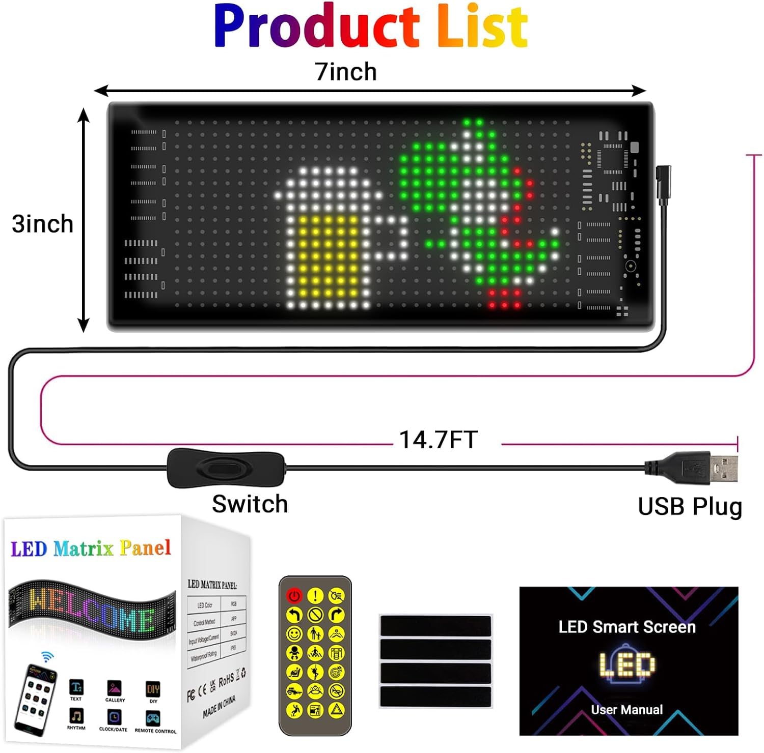 AutoBizarre 7 x 3 Inches Flexible IP65 Waterproof DIY Customizable LED Matrix Panel Display Screen Sign Board with Mobile Application and Remote Control for Cars, Home, Office, Shops etc