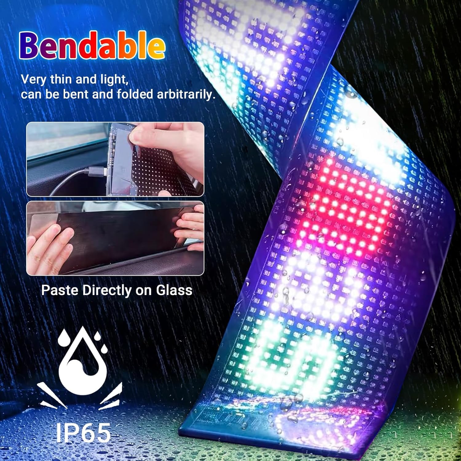 AutoBizarre 7 x 3 Inches Flexible IP65 Waterproof DIY Customizable LED Matrix Panel Display Screen Sign Board with Mobile Application and Remote Control for Cars, Home, Office, Shops etc